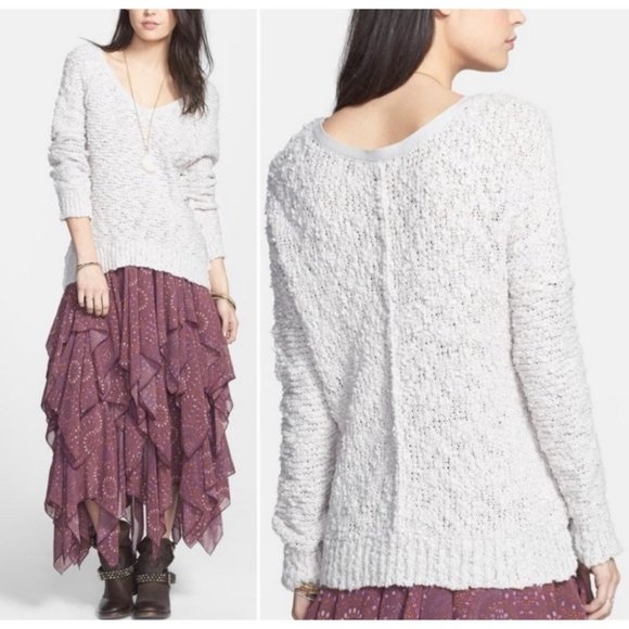 Free People Sweaters - Free People Songbird Boucle Knit V Neck Pullover Sweater